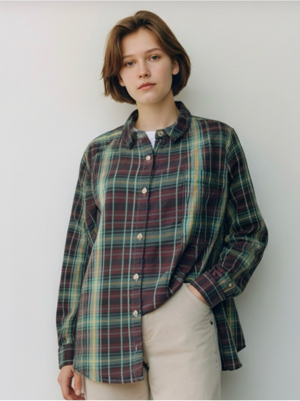 🫶🏻 Fall Colors Plaid Button-Up Cotton Flannel Shirt